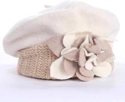 VECRY Lady French Beret 100% Wool Beret Floral Dress Beanie Winter Hat