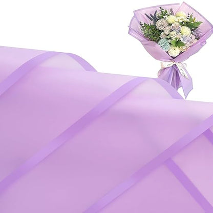 20 Sheets Purple Flower Wrapping Paper, Waterproof Floral Wrap Purple Edge Bouquet Wrapping Paper Florist Supplies (22.8 x 22.8 inch)