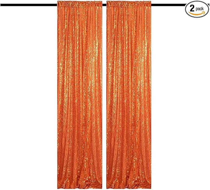 Orange Sequin Backdrop Curtains 2FT x 8FT 2 Panels Curtains Backdrop Glitter Photography Backdrop Drapes for Wedding Birthday Party
