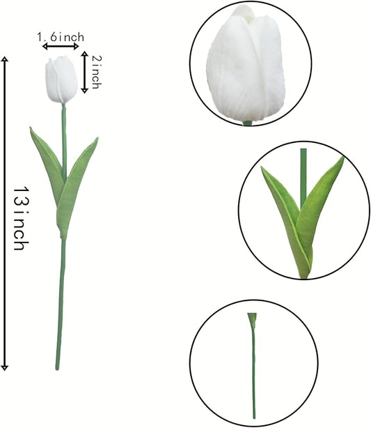 20PCS White Artificial Flower Tulips PU Real Touch Tulips for Home Wedding Decoration Brides Hand Holding Bouquet Artificial Flower Decoration (Type-White)