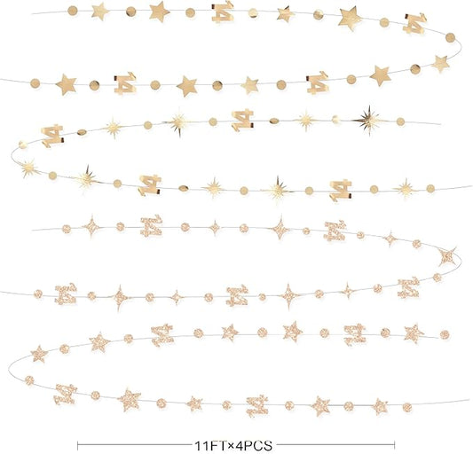 Champagne Gold 14th Birthday Decorations Number 14 Circle Dot Star Garland Streamer Banner Backdrop for Girls Boys Cheers to 14 Years Old Birthday Happy 14th Anniversary Party Supplies