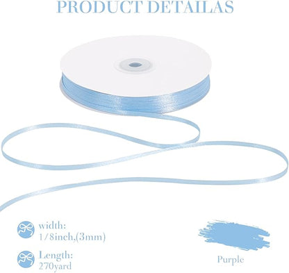 TONIFUL 1/8 Inch x 200 Yards Light Blue Thin Solid Satin Ribbon Giant Spool Double Face Ribbons for Crafts Hanging Tags Invitation Card Balloons Bouquet Hair Gift Wrapping Party Decoration