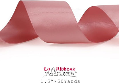 LaRibbons 1 1/2 Inch 50 Yard Double Faced Satin Ribbon,Dust Pink Satin Craft Fabric Ribbon for Gift Wrapping Floral Bouquets Wedding Party Decoration