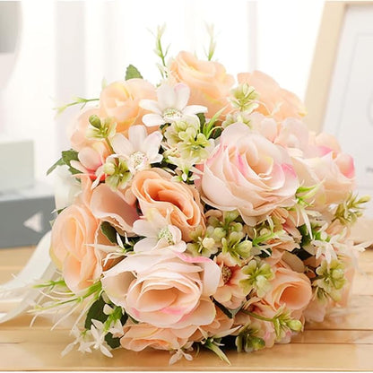 CYANLUX Wedding Bouquets for Bride Bridesmaid Bouquet Champagne White Artificial Roses Flowers for Wedding Valentine's Day Church Home Decoration (Champagne)…