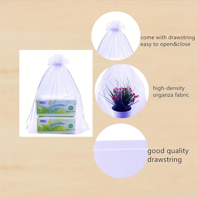 QIANHAILIZZ 50 Pack 12 x 16 Inch Drawstring Jewelry Gift Organza Bags Plant Covers Plants Protection Bag D5B (A-LILAC)