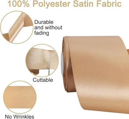 TONIFUL Champaign Gold Satin Ribbon 3 Inch X 25yds Solid Silk Ribbons for Gift Wrapping, Craft, Floral Bouquets, Valentine's Day Christmas Gift Wrapping, Party Wedding Decoration