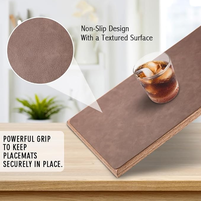 UnivoColors Washed Cowhide Pattern Faux Leather Big Size Placemats Set of 6, Waterproof Easy to Clean Anti-Slip PU Table Mats for Party Decoration19.7″×13.6″,Light Grey Retro Cowhide Pattern