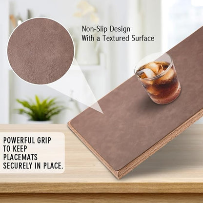 UnivoColors Washed Cowhide Pattern Faux Leather Big Size Placemats Set of 6, Waterproof Easy to Clean Anti-Slip PU Table Mats for Party Decoration19.7″×13.6″,Red Brown Retro Cowhide Pattern
