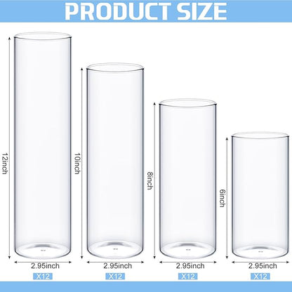 Sawysine 48 Pcs Glass Cylinder Vases 2.5''/2.95''/3.9'' Diameter Clear Flowers Vase Hurricane Floating Candles Holders for Table Centerpieces (2.95 x 6 in,2.95 x 8 in,2.95 x 10 in,2.95 x 12 in)