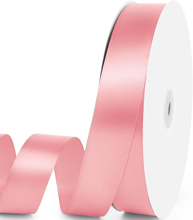 1" x 100 Yards Satin Ribbon - Pink Silk Ribbon with Spool - Ideal for Gift Wrapping, Floral Bouquets, Crafts, Wedding Party Decorations, Christmas and Sewing Projects
