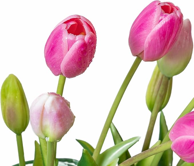 15pcs Artificial Tulips Flowers, Real Touch Latex Bouquet, Fake Tulips for Office Wedding Party Home Kitchen Garden Decoration-B Peachblow