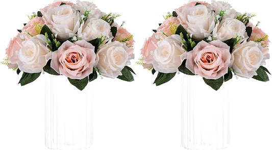 NUPTIO Flower Balls for Wedding Centrepieces - 2 Pcs 9.5in Diameter Artificial Flower Ball Arrangement Bouquet Peachy Pink & Creamy White Fake Rose Flowers Party Centerpieces for Weddings Tables