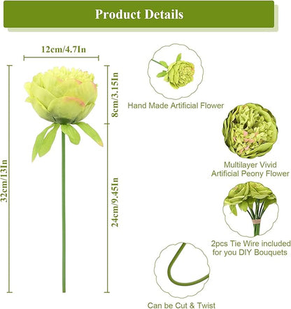 U'Artlines 10 Heads Artificial Peony Silk Flower Leaf Home Office Wedding Party Festival Bar Decor (Green)