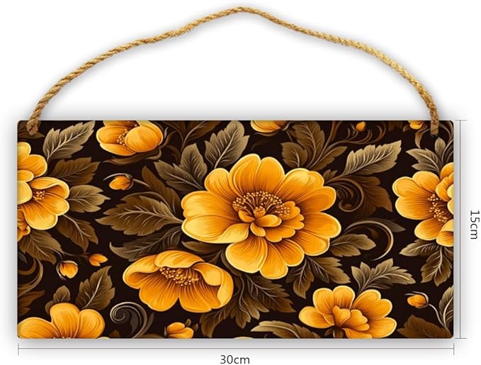 Luxurious Black & Gold Floral Vintage Wooden Sign 12x6 Inch - Elegant Living Room Decor for Retro Home Enthusiasts, Opulent Accent to Infuse Floral Grandeur into Domestic Retreats