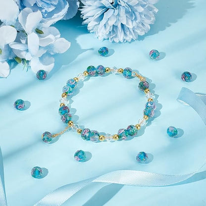 PH PandaHall 70pcs 6~8mm Gold Sand Lampwork Beads Glass Handmade Round Loose Beads for Rosary Making Jewelry Craft Making with 2mm Hole - Dodger Blue