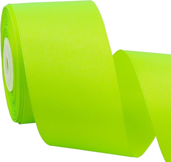 TONIFUL 2 in x 25 Yds Wide Fluorescent Apple Green Satin Ribbon Solid Fabric Ribbons Roll for Crafts Chair Sash Valentine's Day Gift Wrapping Invitation Cards Floral Bows Sewing Party Wedding