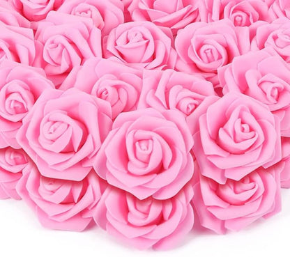 200pcs Pink Artificial Foam Rose Flower Head, 3-Inch Fake Flower Heads Stemless Flowers for DIY Crafts,Wedding Bouquets Centerpieces Arrangements Party Baby Shower Home Decor (Pink)