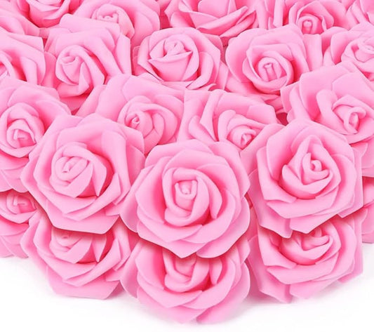 200pcs Pink Artificial Foam Rose Flower Head, 3-Inch Fake Flower Heads Stemless Flowers for DIY Crafts,Wedding Bouquets Centerpieces Arrangements Party Baby Shower Home Decor (Pink)