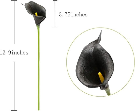 DuHouse 20Pcs Artificial Calla Lily Flower Real Touch Latex Flowers for DIY Wedding Bouquet Party Home Decor (Black)