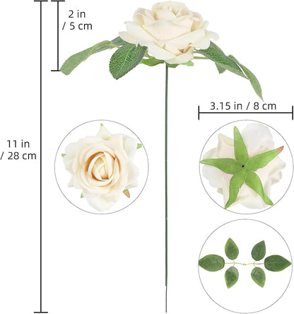 Champange Roses Artificial Flowers 16pcs Velvet Artificial Roses with Stems 3.15" Fake Roses for Bridal Bouquet Wedding Flowers for Floral Centerpieces Home Party Decor (Champange)