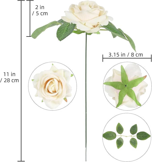 Champange Roses Artificial Flowers 16pcs Velvet Artificial Roses with Stems 3.15" Fake Roses for Bridal Bouquet Wedding Flowers for Floral Centerpieces Home Party Decor (Champange)