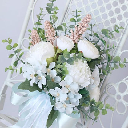 S_SSOY Wedding Bouquet Bride,Bride Bridal Bouquet Bridesmaid Artificial Flowers for Ceremony Anniversary Party Bridal Shower Decoration Wedding Bouquets (White Rose)