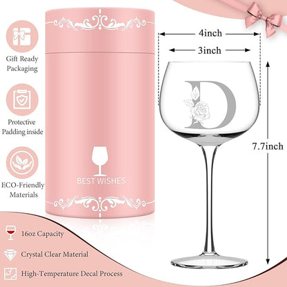 Personalized Gifts for Women, Monogrammed A-Z Wine Glass Customized Gift, Unique Christmas Birthday Gifts for Women Her Mom Friend Sister Wife Daughter Nurse (D)