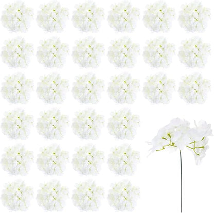 30 Pcs Faux Silk Hydrangea Flowers, Artificial Hydrangea Flower Heads with Stems, Realistic Fake Artificial Floral for Wedding Bouquet Table Centerpieces, Home Décor, Garden Party