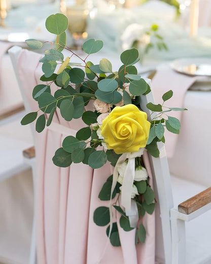 JOYLEX Artificial Flowers Realistic Roses, 50pcs Real Looking Fake Roses with Stem for DIY Wedding Bouquets Centerpieces Bridal Shower Party Home Romantic Decorations (Yellow)