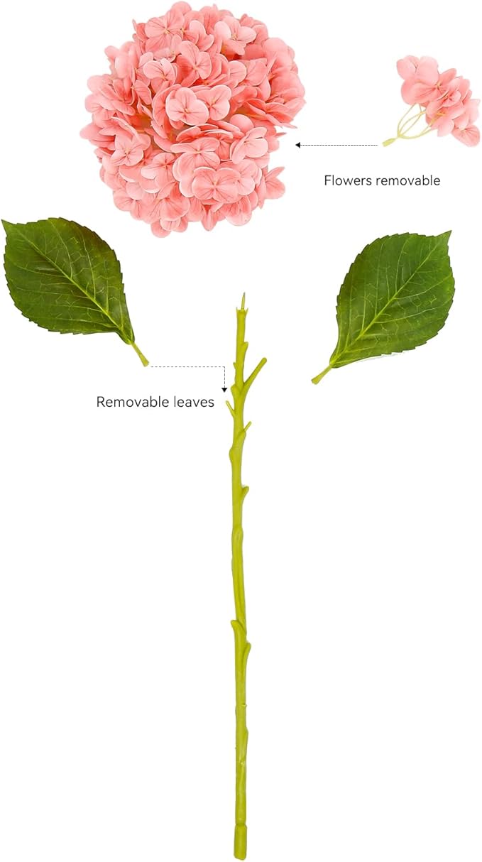 Fake Hydrangea Artificial Flowers with Stems 6 PCS 19.3" Latex Faux Hydrangea Flowers Bulk Real Touch for Vase Indoor Home Decoration Wedding Centerpieces Arrangements (Coral)
