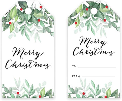Andaz Press Christmas Holiday Season Classic Gift Tags, Merry Christmas to from Classic Favor Tags, Watercolor Holly Leaves Design, for Holiday Events, Parties, and Favors, 60-Pack