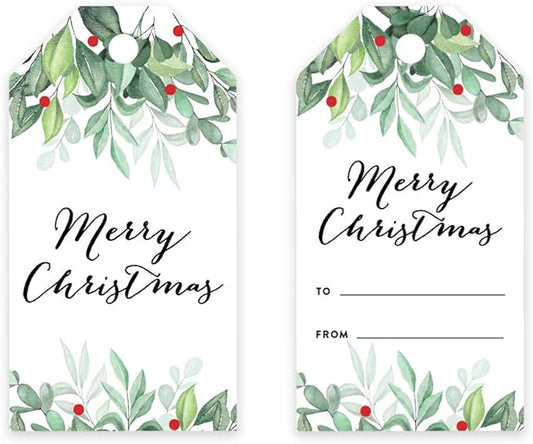 Andaz Press Christmas Holiday Season Classic Gift Tags, Merry Christmas to from Classic Favor Tags, Watercolor Holly Leaves Design, for Holiday Events, Parties, and Favors, 60-Pack