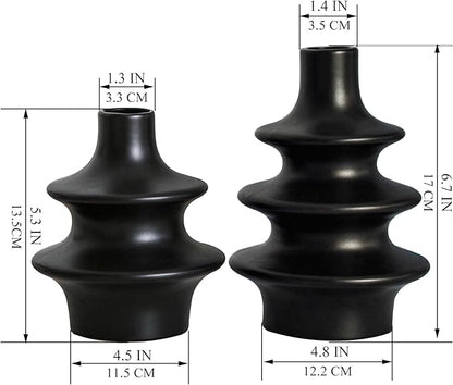 Modern Ceramic Vase Set, Small Matte Black Vases for Home Decor, Minimalist Vase for Entryway, Living Room Decoration, Table Centerpieces