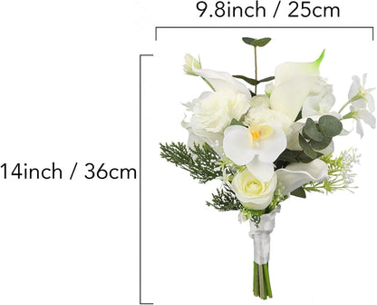 Rinlong 9.8 Inch Silk Posy Bouquet Wedding Bouquets for Bride Artificial Rose Small Bridal Bouquet for Wedding Toss Bridesmaid Prom Bouquet
