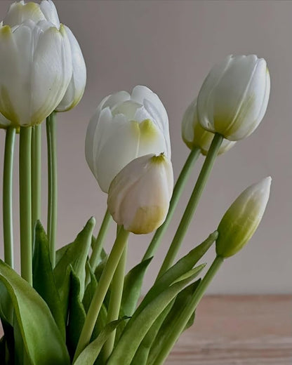 Sousi Real Touch Tulips Artificial Flowers Latex Faux Tulip Realistic Fake Tulips Flowers for Wedding Home Decorations (10, White)