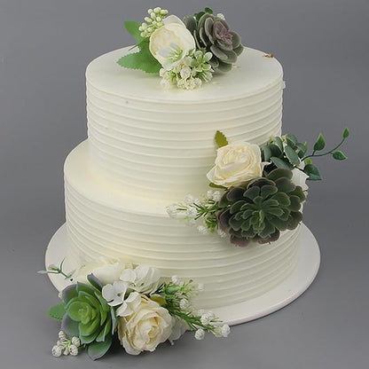 Rinlong Pre-made 3Pcs Faux Succulent Cake Decorating Flowers Cake Toppers Green Cake Decorations Wedding Birthday Baby Shower Spring Cake Decor Topper