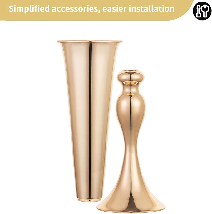 NUPTIO Gold Tall Centerpiece Table: 21.9" Trumpet Vases for Wedding Metal Flower Stand for Party Decorations Set of 2