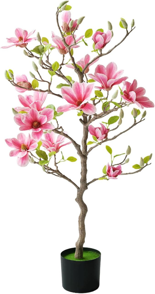 Artificial Magnolia Tree 40 inch, Artificial Flower Tree with Pot, Artificial Magnolia Flower is Realistic Real Touch, Flower Tree Home Decor for Living Room, Floor, Store and Hotel(Pink)