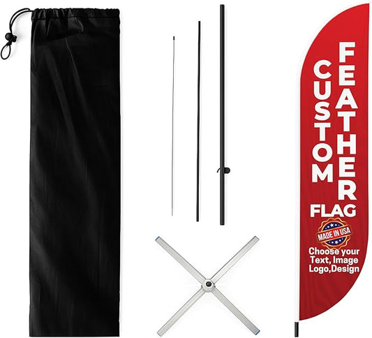 Custom Feather Flag(8.2x1.6ft) by BCB Print for Business Outdoor | Optional 8.2Ft Pole & Ground Spike | DIY Swooper Flag Banner | HD Printed Custom Sign | Express Dispatch & Ship | Made in USA