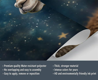 Starry Sky Alpaca Wall Mural, Dreamy Galaxy Moon Alpaca 3D Wall Murals, Cute Animal Wallpaper Mural, for Living Room Bedroom Large Wallpaper Indoor Decor 169.3" W x118.2 H