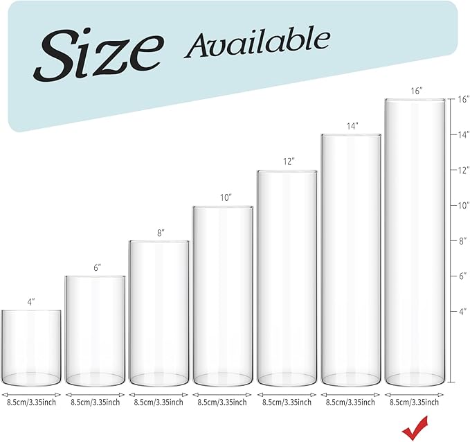 12 Pack Glass Cylinder Vases 16 Inch Tall Clear Flower Vase for Centerpieces, Hurricane Floating Candle Holder Wedding Decorations, Floral Vase Bulk for Table Shelf Party Home Deco (16 x 3.35 Inch)