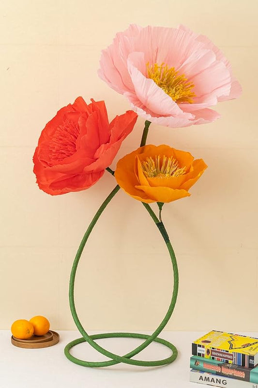 16" 3D Paper Flower Decoration for Wall, Giant Paper Flowers, Large Handcrafted Paper Flowers (Orange Red/Orange Yellow/Pink, Set of 3)