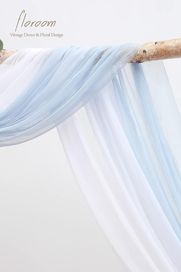 Floroom Arch Flowers with Drapes Kit (Pack of 4) - 2pcs Artificial Dusty Blue & Navy Blue Floral Swag Arrangement with 2pcs Draping Fabric for Wedding Ceremony Arbor and Reception Backdrop Decoration