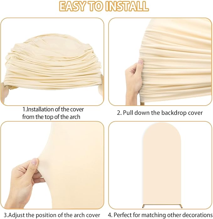 FUHSY Wedding Backdrop Arch Stand with Beige Arch Cover 7.2FT Metal Arch Backdrops Stand and Cover Set Balloon Backdrop Arches for Wedding Ceremony Graduation Bridal Baby Shower Event Decorations