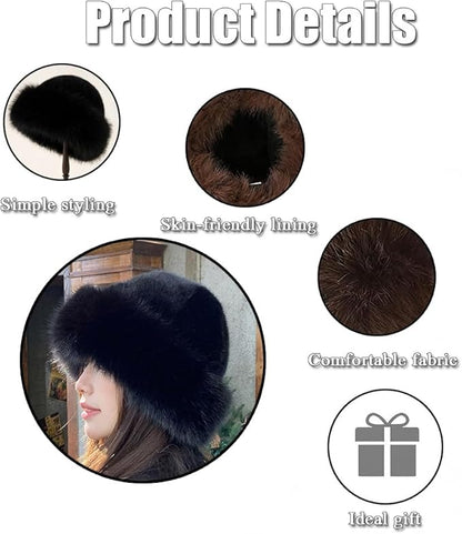 Faux Fur Bucket Hat, Winter Plush Fluffy Furry Mink Hats, Warm Thickened Fisherman Cap, Warm and Cute, Versatile for Winter - Black