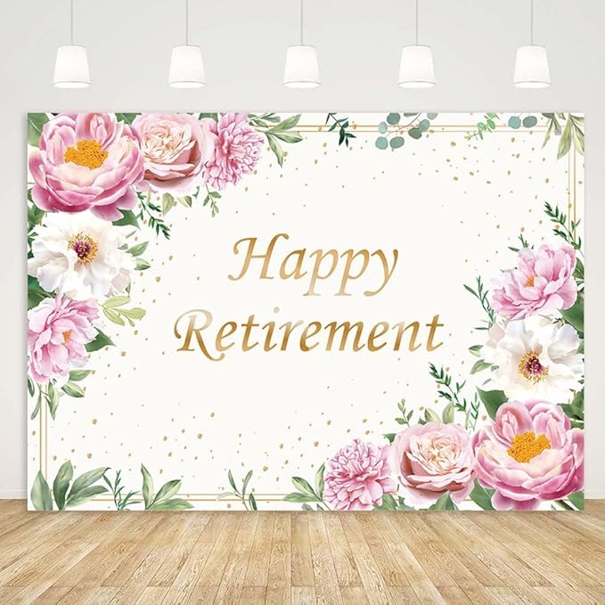 Happy Retirement Backdrop for Women Pink Rose Gold Dots Retirement Party Banner White Floral Greenery Leaves Decoration Lady's Retirement Party Decor Congrats Retire Photo Booth Props(8x6ft)