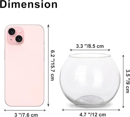 Set of 6 Clear Glass Vases, 4.7” W x 3.5” H, Round Candle Holders, Bubble Bowl, Flower Vases with Sponge Brush, Decorative Centerpieces for Wedding Home Decor