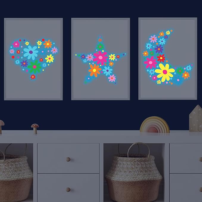 Glow in The Dark Big Daisy Wall Decals，Glowing Luminous Daisy Wall Stickers Colorful Removable self-Adhesive Boho Flower Decals for Girls Bedroom Kids Baby Nursery Living Room Decor