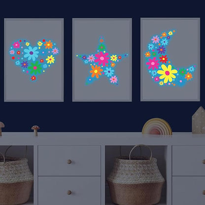 Glow in The Dark Big Daisy Wall Decals，Glowing Luminous Daisy Wall Stickers Colorful Removable self-Adhesive Boho Flower Decals for Girls Bedroom Kids Baby Nursery Living Room Decor