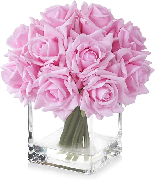 10pcs Light Pink Real Touch Roses, Lifelike Full Bridal Bouquet Artificial Flowers for Flower Arrangement Home Spring Party Wedding Decoration